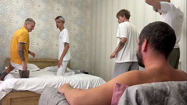 Image Four twinks have fun with step daddy while mom isn't home