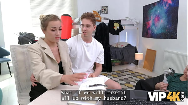 Image VIP4K. Blonde Russian tutor canceled the lecture and fucked 2 students at once