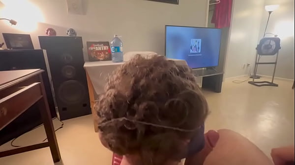 Image Teen deep throats cock tied up and blindfolded