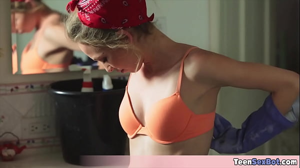 Image Petite blonde stepsis doing kitchen chores but today I had a new task in mind for her