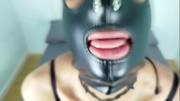Image Petty BDSM slut sucking cock deepthroat slapping and spitting her face with slave leather mask