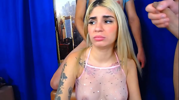 Image This is her first time giving blowjobs to 3 friends - HORNY BLONDE