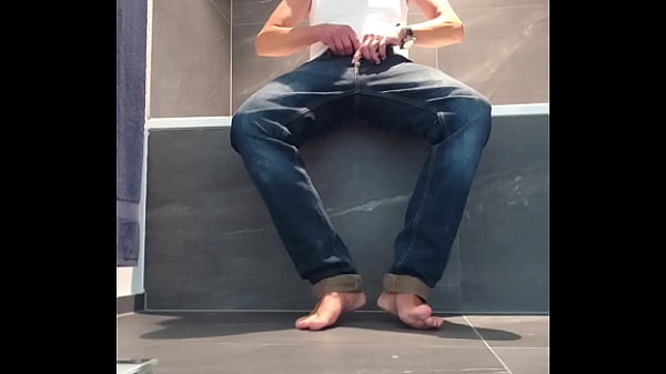 Image horny masturbator barefoot in jeans