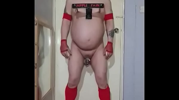 Image real amateur homemade bondage nipple pain Chastity cage anal hook mouth gag and blindfolded all at once with 3 wankers voting me down