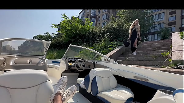 Image hot blonde in sexy lingerie fucks captain on boat