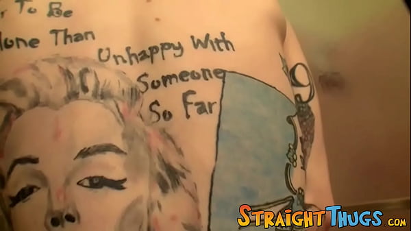 Image Tattooed horny guy Blinx jacks off and splashes a huge cum