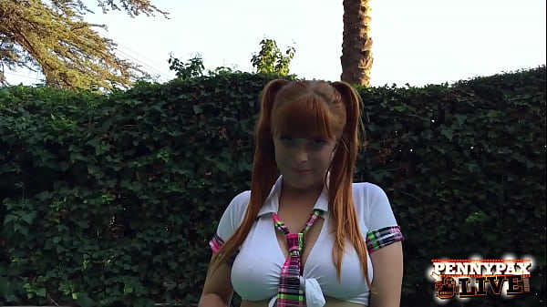 Image Outdoors Masturbation! Redhead Penny Pax Dildo Fucks By The Pool!