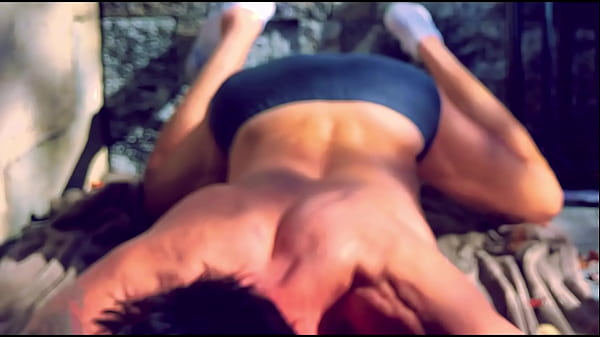 Image Stop Action Strip and Stretch Writihing on Patio in Briefs and Socks