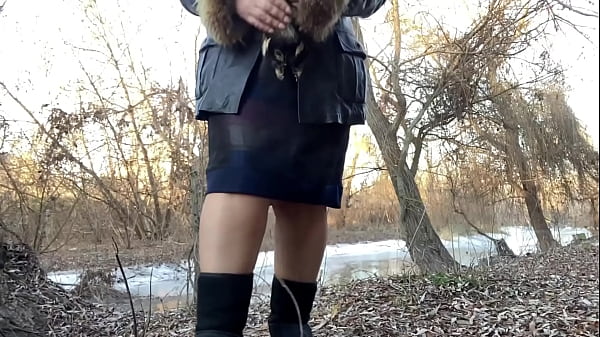 Image Mature busty in stockings and dress pisses outdoors