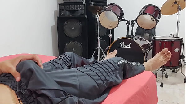 Image man masturbates his big cock in front of the camera