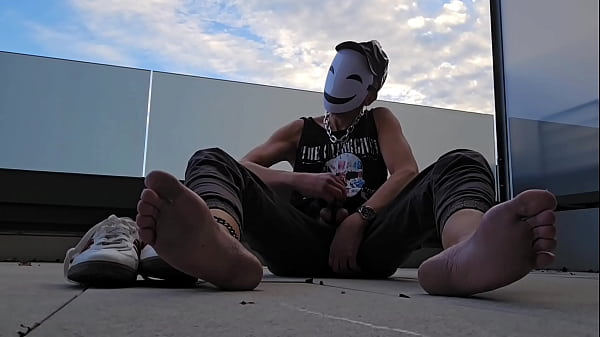 Image horny masturbator outdoor from sneaker to barefoot