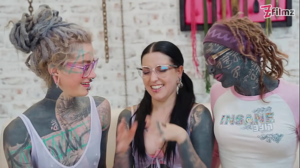Image ALT tattoo ANAL threesome with GAPES, fisting, gagging on cock and cum on glasses