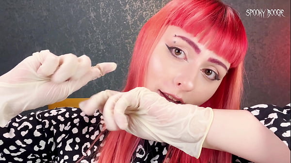 Image Goth girl makes you horny and jerks you off in gloves on only first date!