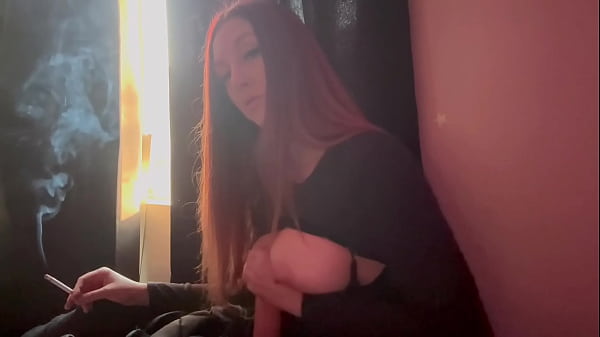 Image Italian Long Hair Big Tits Artemisia Love Dildo Handjob while Smoking a cigarette