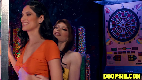 Image Two big dick shemale hotties rail a tiny Asian teen at the arcade