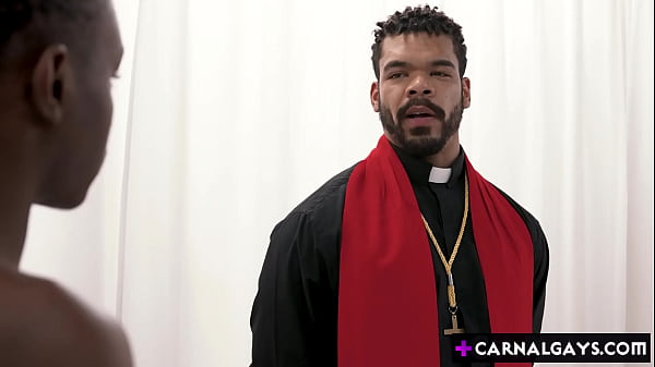 Image BLACK and RAW religious gay sex! Twink Dominic Young baptized in his sanctuary hole with sperm from black priest Brock Johnson!