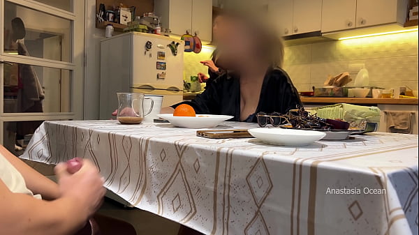 Image My husband jerking under a table front of my step mom and i right at the kitchen.