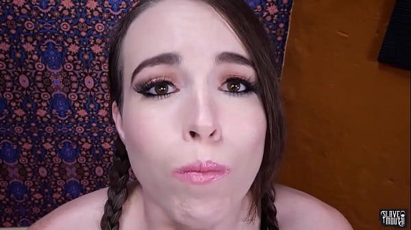 Image Slim bondage slut Brooke Johnson drinks yellow piss to start her rough face fucking and oral domination session at Slavemouth