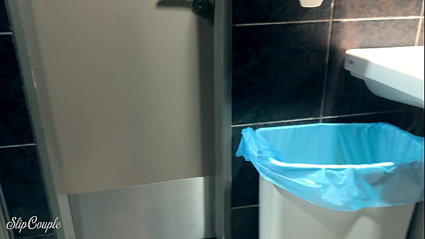 Image Cute Babe give Blowjob in Public Toilet after perfect Handjob under the Table in Fast Food Restaurant