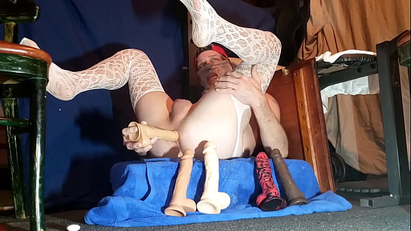 Image Soloboy in sexy nylons gets railed by multiple anal dildos