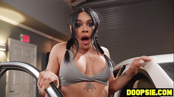 Image Two tranny mechanics fuck a curvy female client in the shop