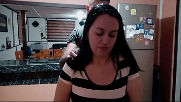 Image Hot stepmom has sex with her stepson in the kitchen of the house