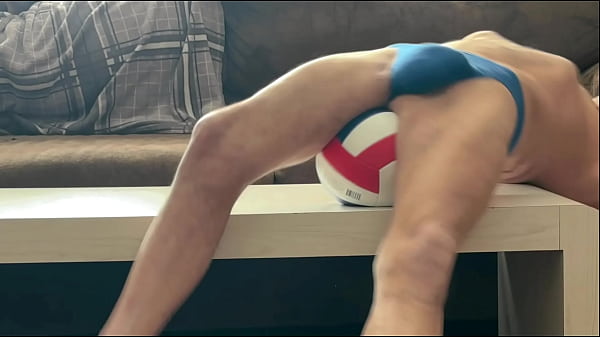Image On the Table in tight Briefs with Volleyball for Muscle Compression and Myofascial Unwinding - clips