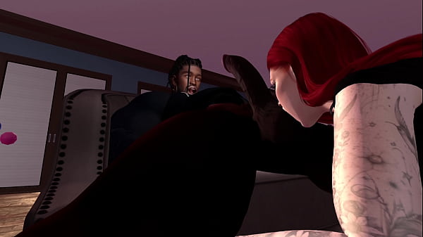 Image Second Life Black man fucks red head white woman on a chair