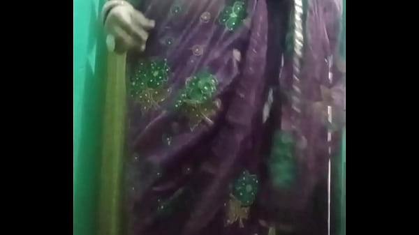 Image Indian Gay Crossdresser Bottom Gaurisissy showing her full body and pressing and playing with her big boobs in purple saree real xxx naked
