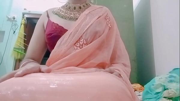 Image Indian Gay Crossdresser Bottom Gaurisissy milking her big boobs and fingering in her big ass in cream silky saree with heavy jwellery real xxx sex
