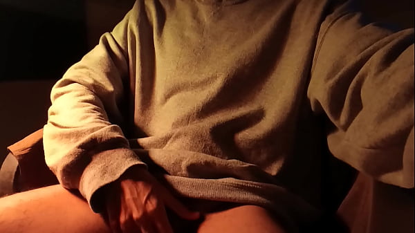 Image Hot naked guy in sweater masturbating his big cock, loud moans of intense pleasure