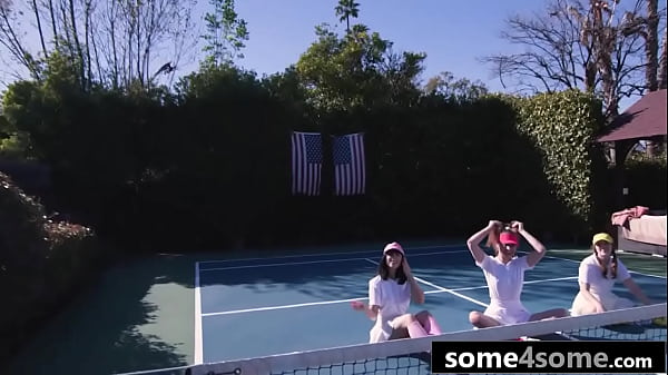 Image Three Besties Triple Team Their Trainer on a Tennis Court Human Centipede Style