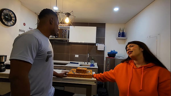 Image Busty and beautiful Jennie fucks the pizza delivery guy, hot interracial sex