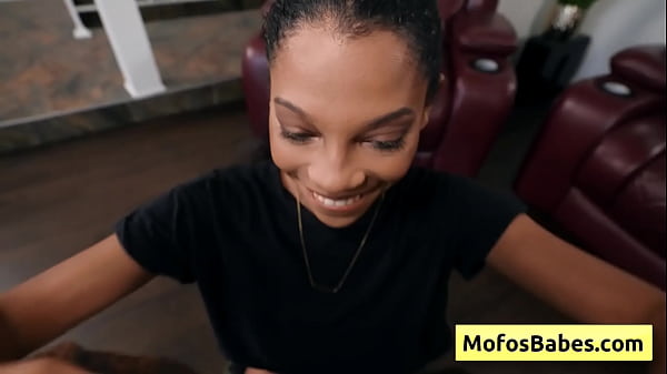 Image Eden West, Charles Dera: Sexy and hot ebony busty slut sucking monster white cock and big balls