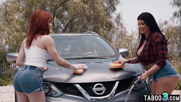 Image MILF Romi Rain waxing a car and her shemale GFs Ariel Demure big cock