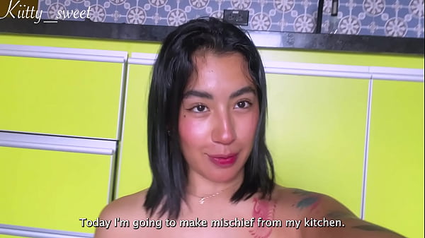 Image Your creamy orgasm girl does it in the kitchen
