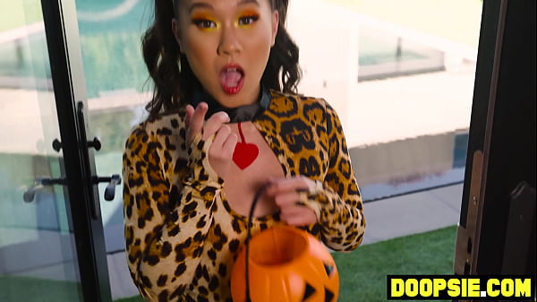 Image Horny Asian teen gets humped by a big dick neighbor on Halloween