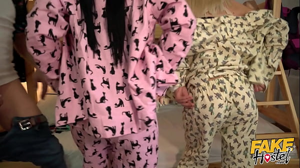 Image Fake Hostel - two teens have a party in their cute Pyjamas before squirting in threesome