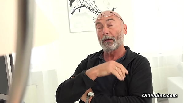 Image Blonde teen jerks and sucks cock to old grandpa