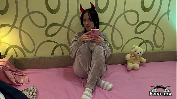 Image Stepfather wanted to punish his Stepdaughter, she gives blowjob and LITTLE PUSSY riding his cock for a new phone for Halloween