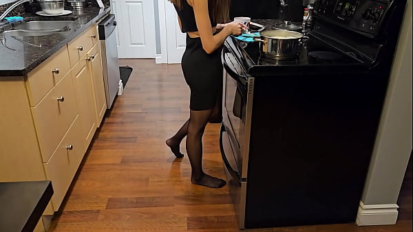 Image Petite Step Sister In Black Dress Fucked In Kitchen