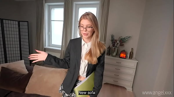 Image Hot blonde slut with glasses fucks new neighbor. Amateur couple