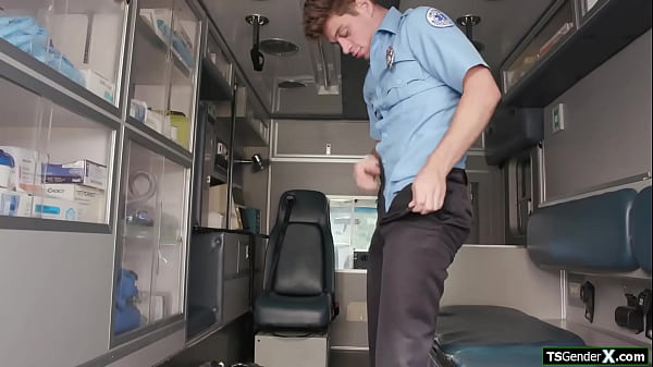 Image Trans nurse Bailey Archer jerking off colleague in ambulance