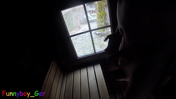 Image Sweating and masturbating in a public outdoor sauna, but I almost got caught by the sauna master.