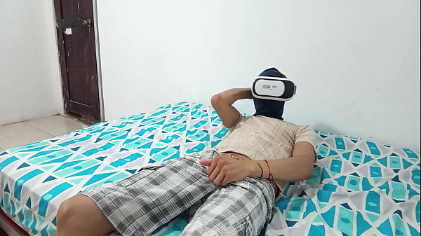 Image Masturbator masturbates while watching porn in his VR headset