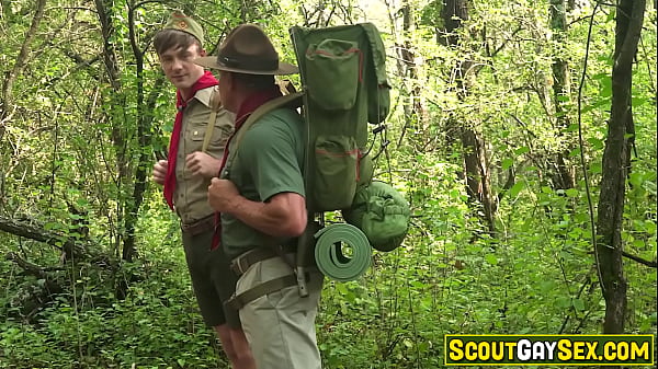 Image Old body builder scoutmaster Tyler Saint anal fucks scout boy Cole Blue in the nature! The sun is shining as the two scouts breed like animals!