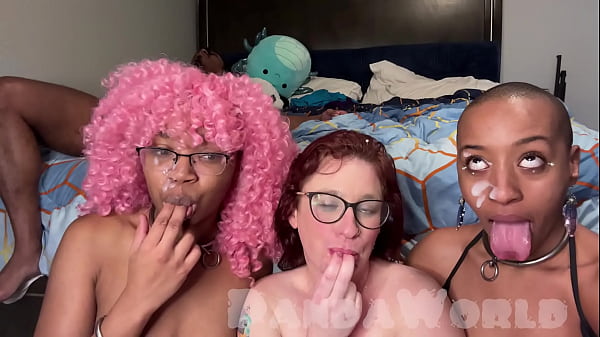 Image Fat Redhead Slut Spit Roasted 2 BBCs While Ebony Slut Helps Her Suck BBC, Triple Facial Finish!
