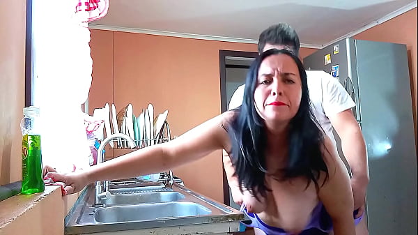 Image Fucking my stepmom in the kitchen topless and moaning loudly