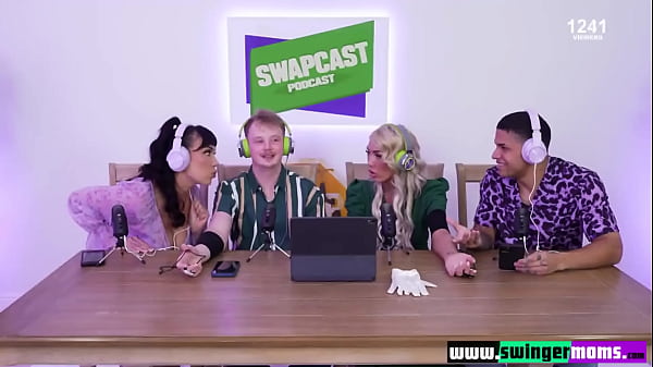Image Horny busty stepmothers suck and fuck their stepsons' cocks during a podcast - www.SwingerMoms.com