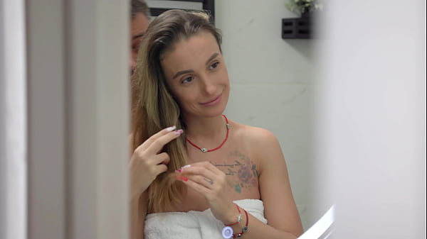 Image Morning blowjob for stepbrother in bathroom. Hot cum on my face.